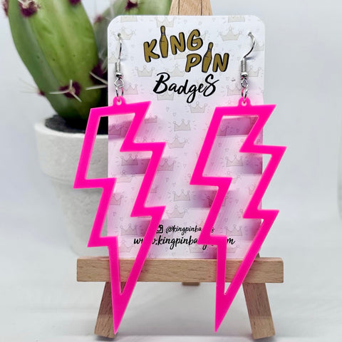 Neon Pink Lightning Bolt Earrings