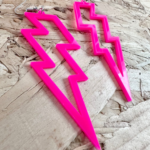 Neon Pink Lightning Bolt Earrings