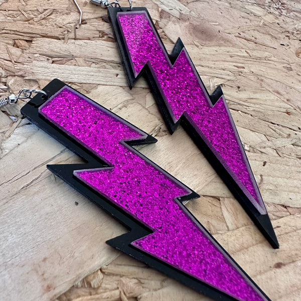 Purple Glitter Lightning Bolt Earrings