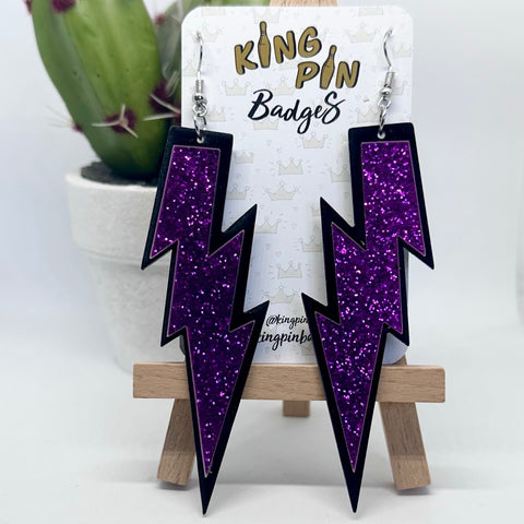 Purple Glitter Lightning Bolt Earrings