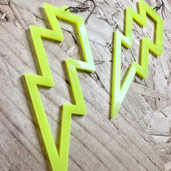 Neon Yellow Lightning Bolt Earrings