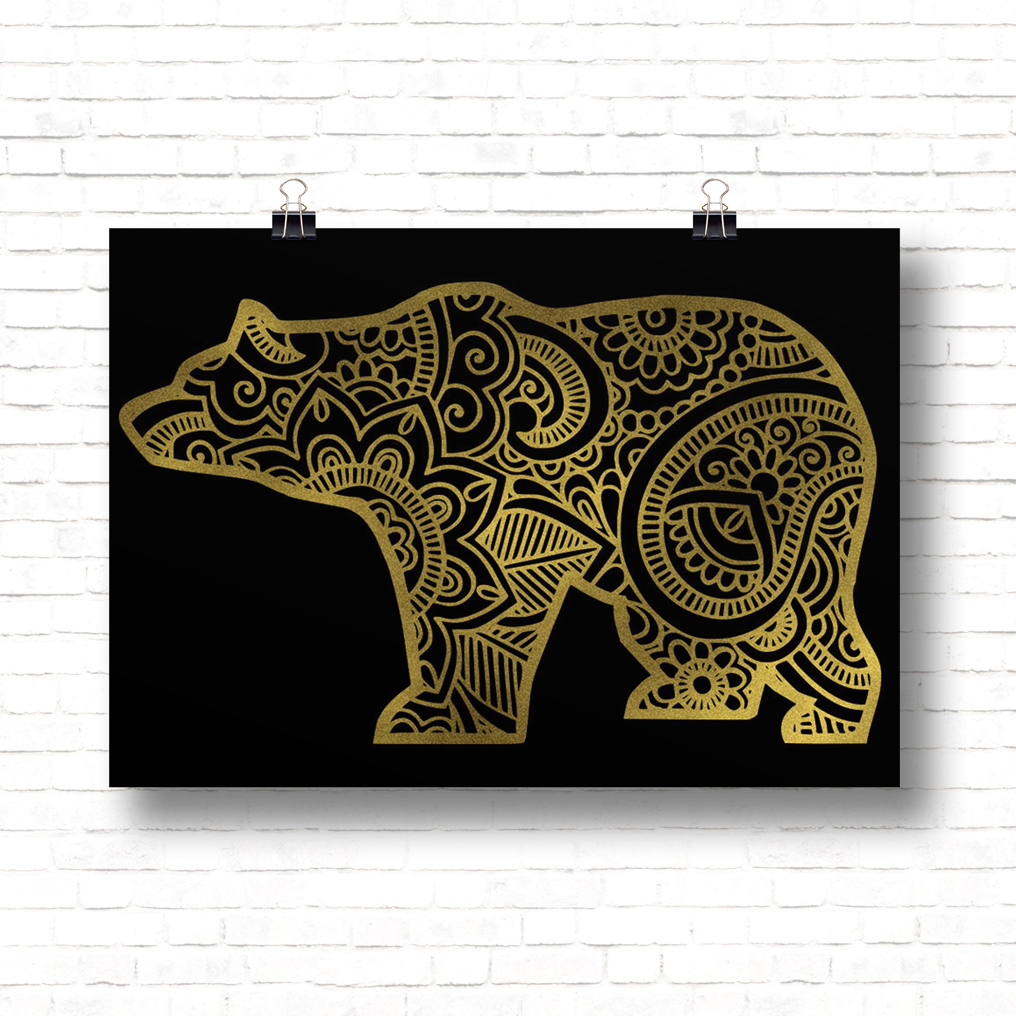 BEAR Mandala Gold Foil Print