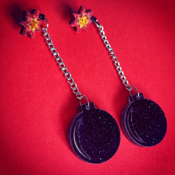 Black Glitter Bomb Earrings