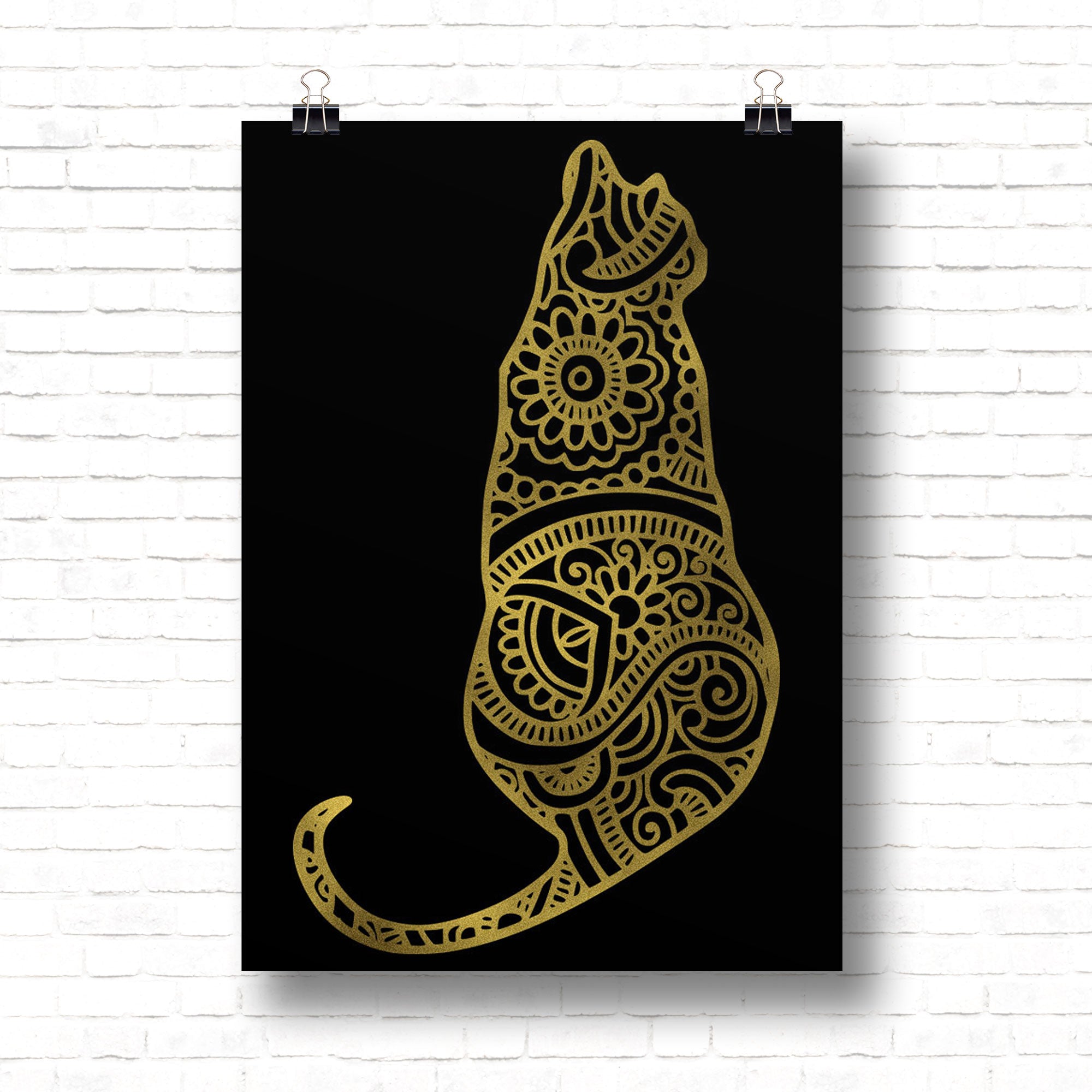 CAT Mandala Gold Foil Print