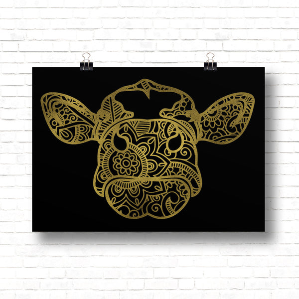 COW Mandala Gold Foil Print