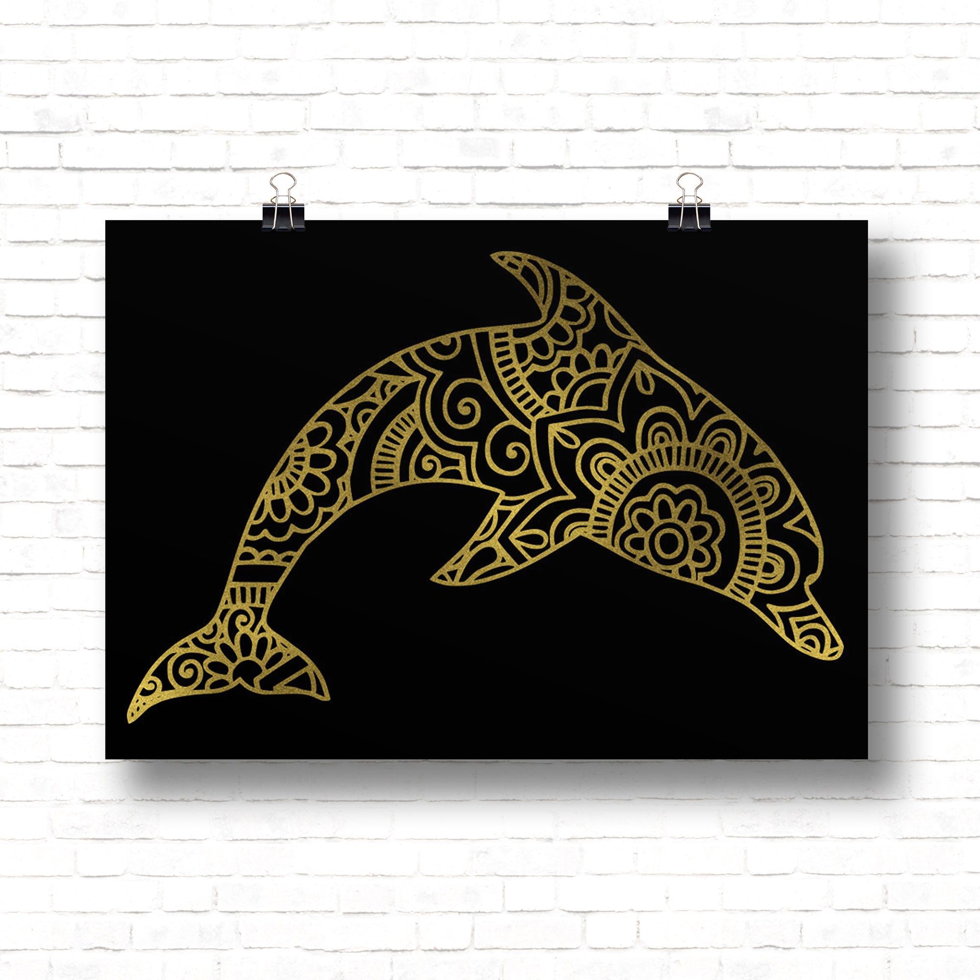 DOLPHIN Mandala Gold Foil Print