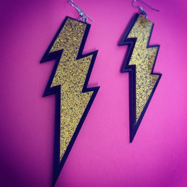 Gold Glitter Lightning Bolt Earrings
