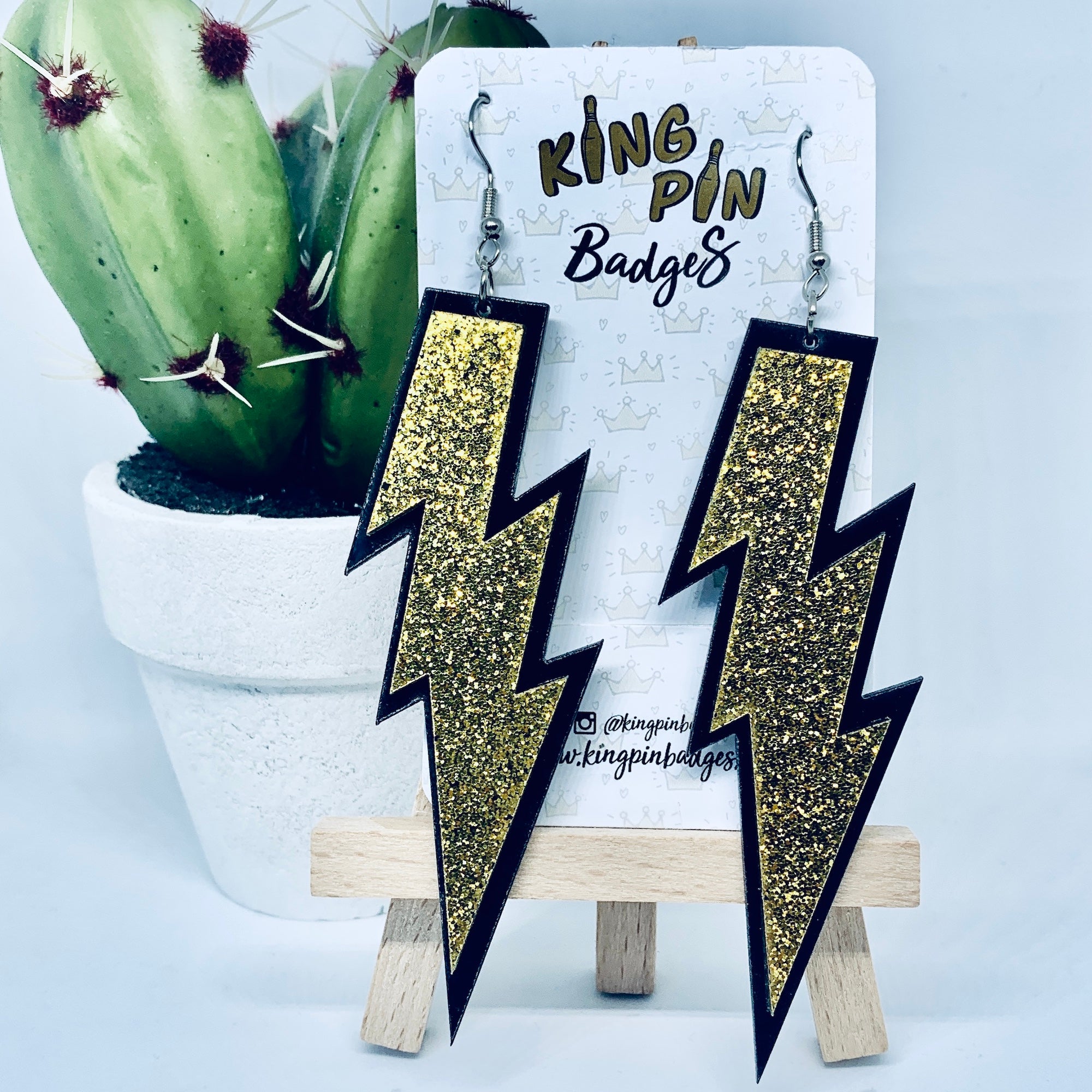Gold Glitter Lightning Bolt Earrings