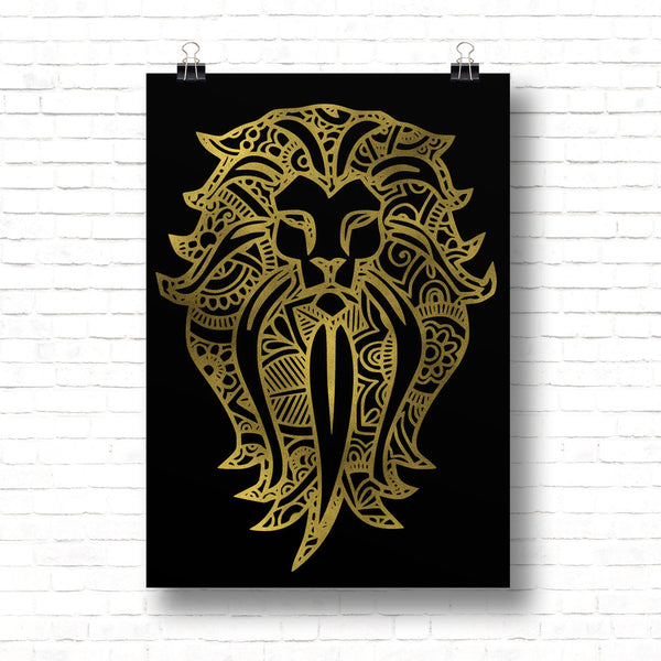 LION Mandala Gold Foil Print