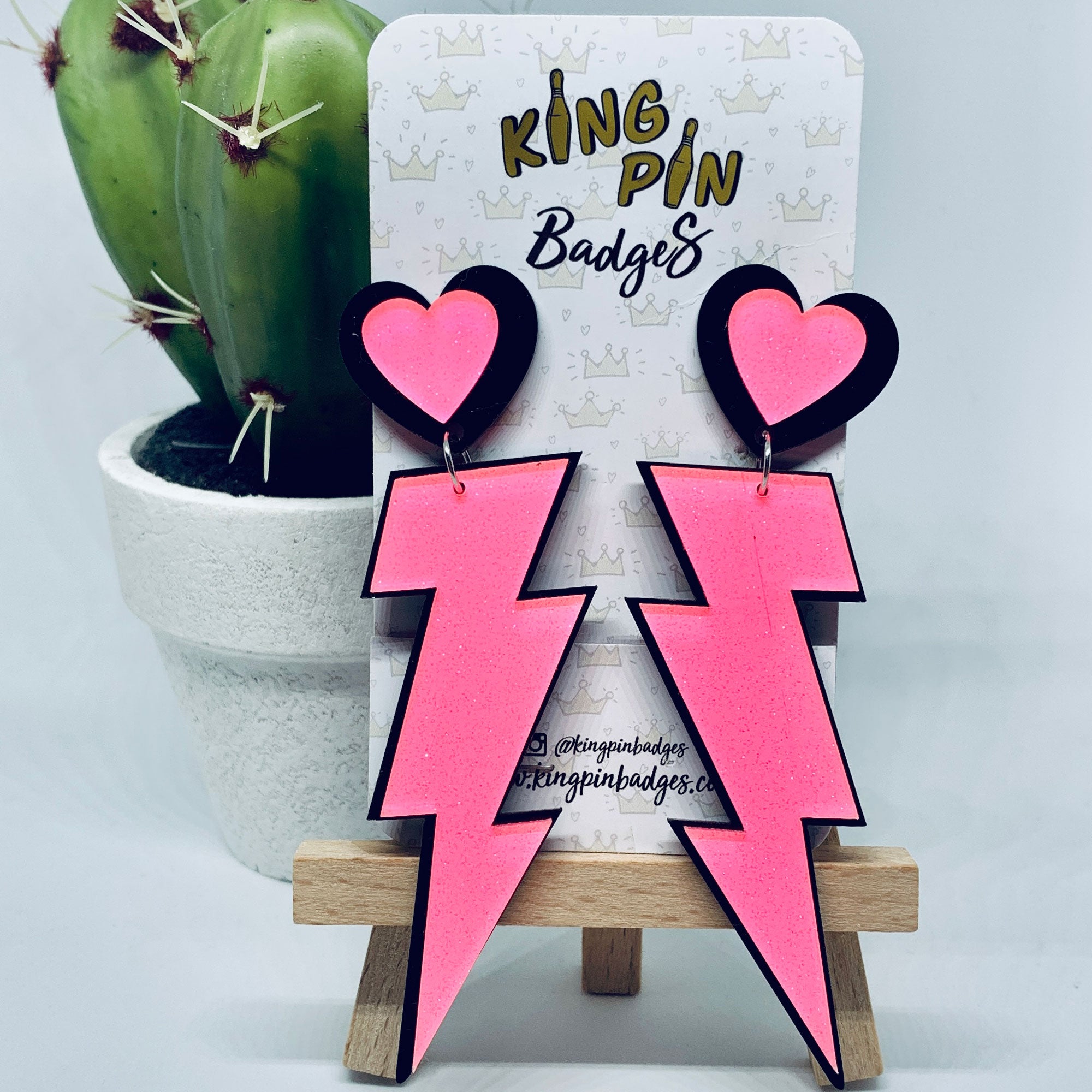 Pink Glitter Lightning Bolt Earrings