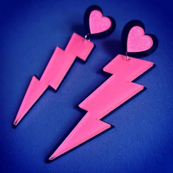 Pink Glitter Lightning Bolt Earrings