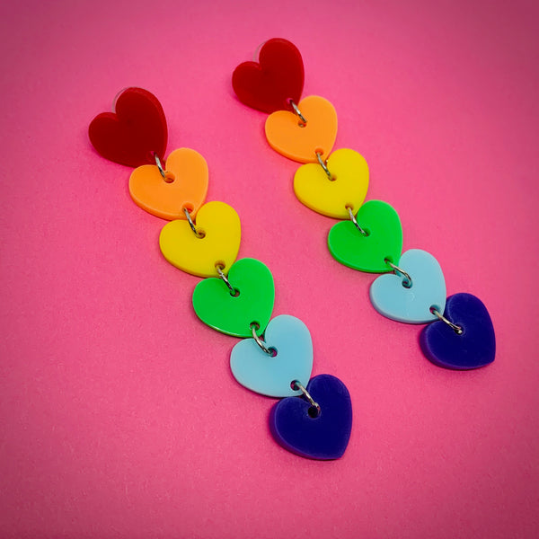 Rainbow Heart Drop Earrings