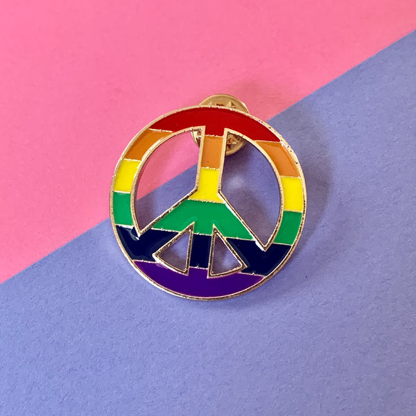 RAINBOW PEACE SIGN Enamel Pin Badge