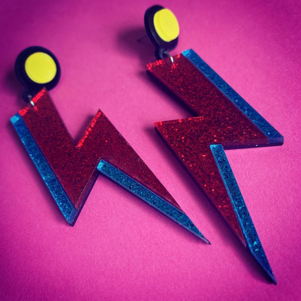 Red Glitter Lightning Bolt Earrings