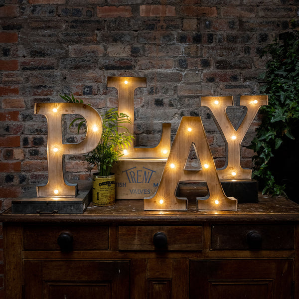 PLAY - Set of 4 XL Rustic LED Letter Lights