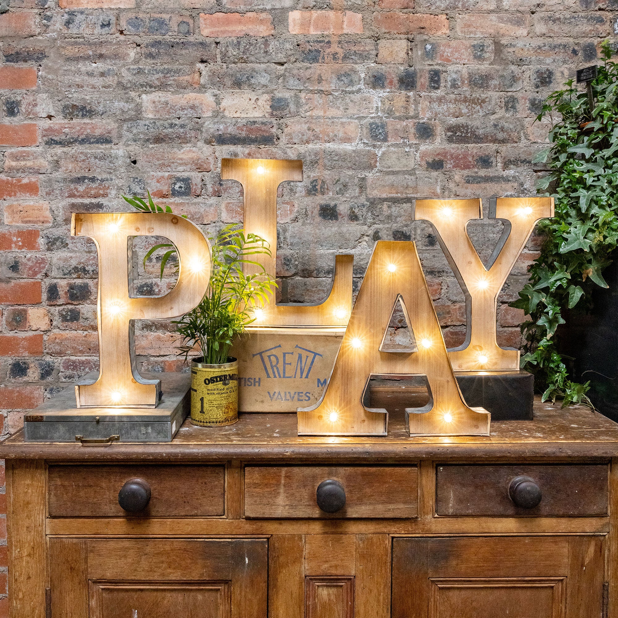 PLAY - Set of 4 XL Rustic LED Letter Lights
