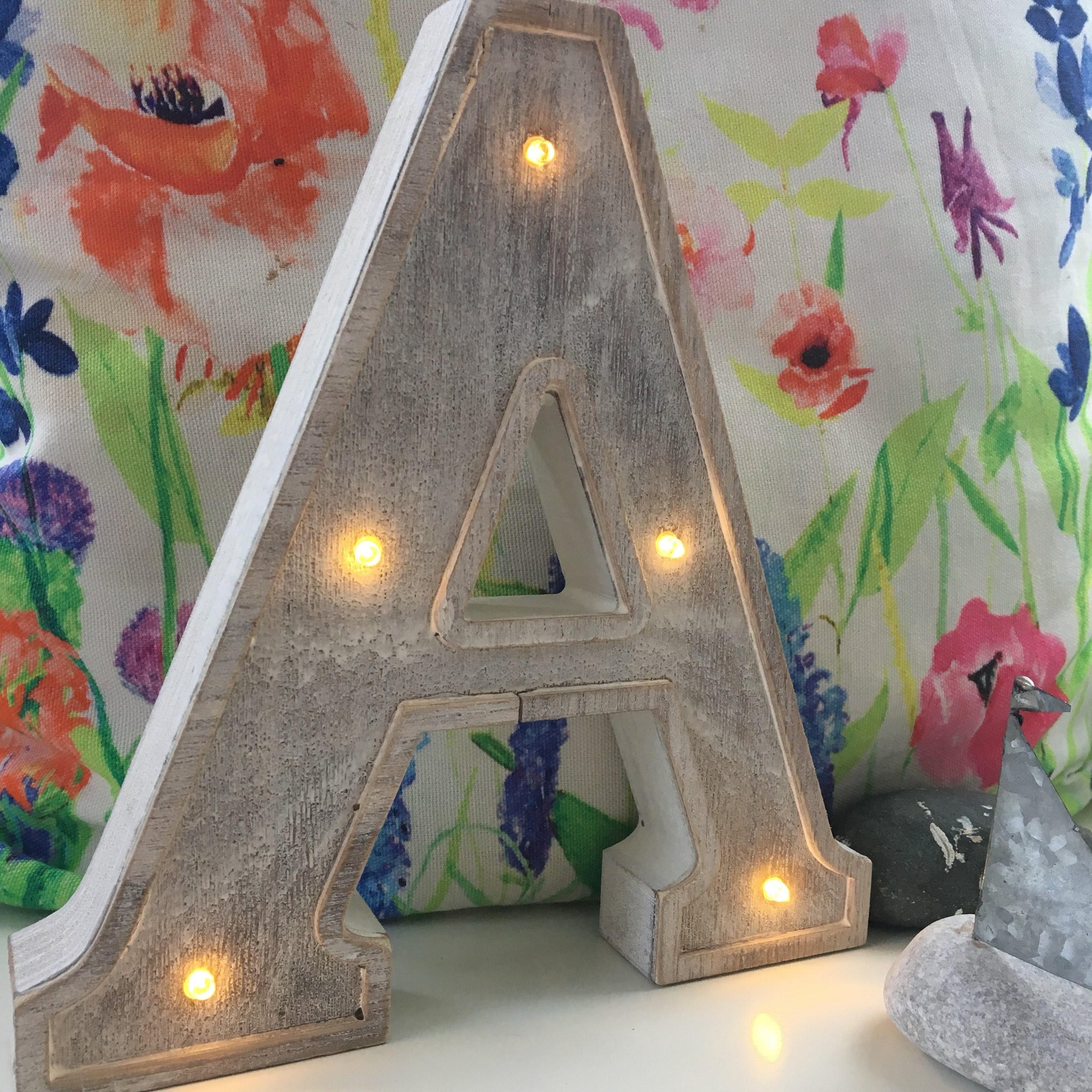 Wooden White Washed LED Letter Lights